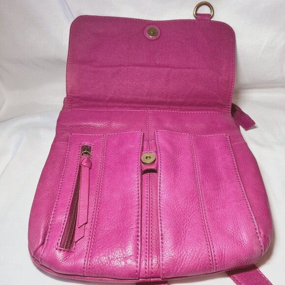 Fossil Hot Pink Crossbody Leather Purse/Bag-Lots of Compartments-Canvas Mix Srap - Picture 16 of 16